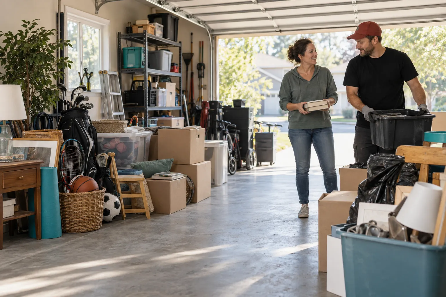Generated scene of items being sorted in a garage